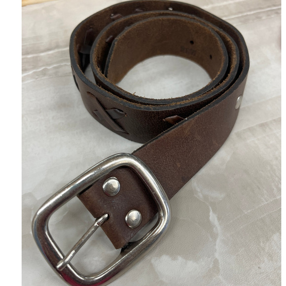 Brazilian 100% Leather Belt Medium 38" Crisscross Laced Solid Brass Buckle Brown - Picture 1 of 8